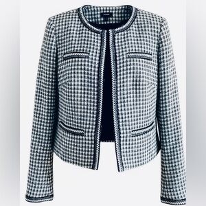 Express Cropped Bouclé Navy and White Open Front Jacket/Blazer Size Small